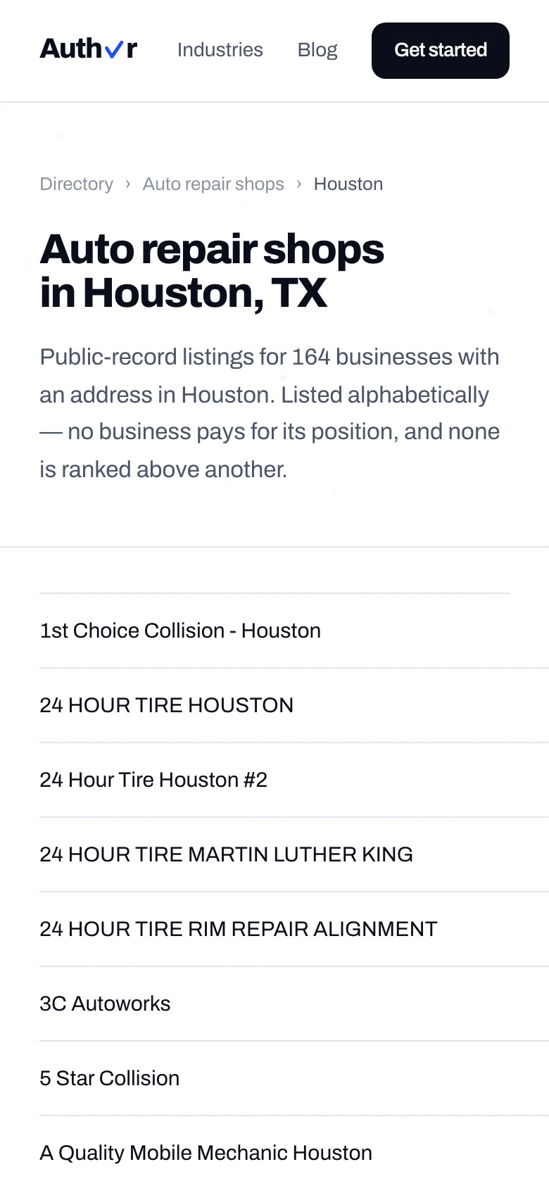 The Authyr Houston auto directory listing local shops